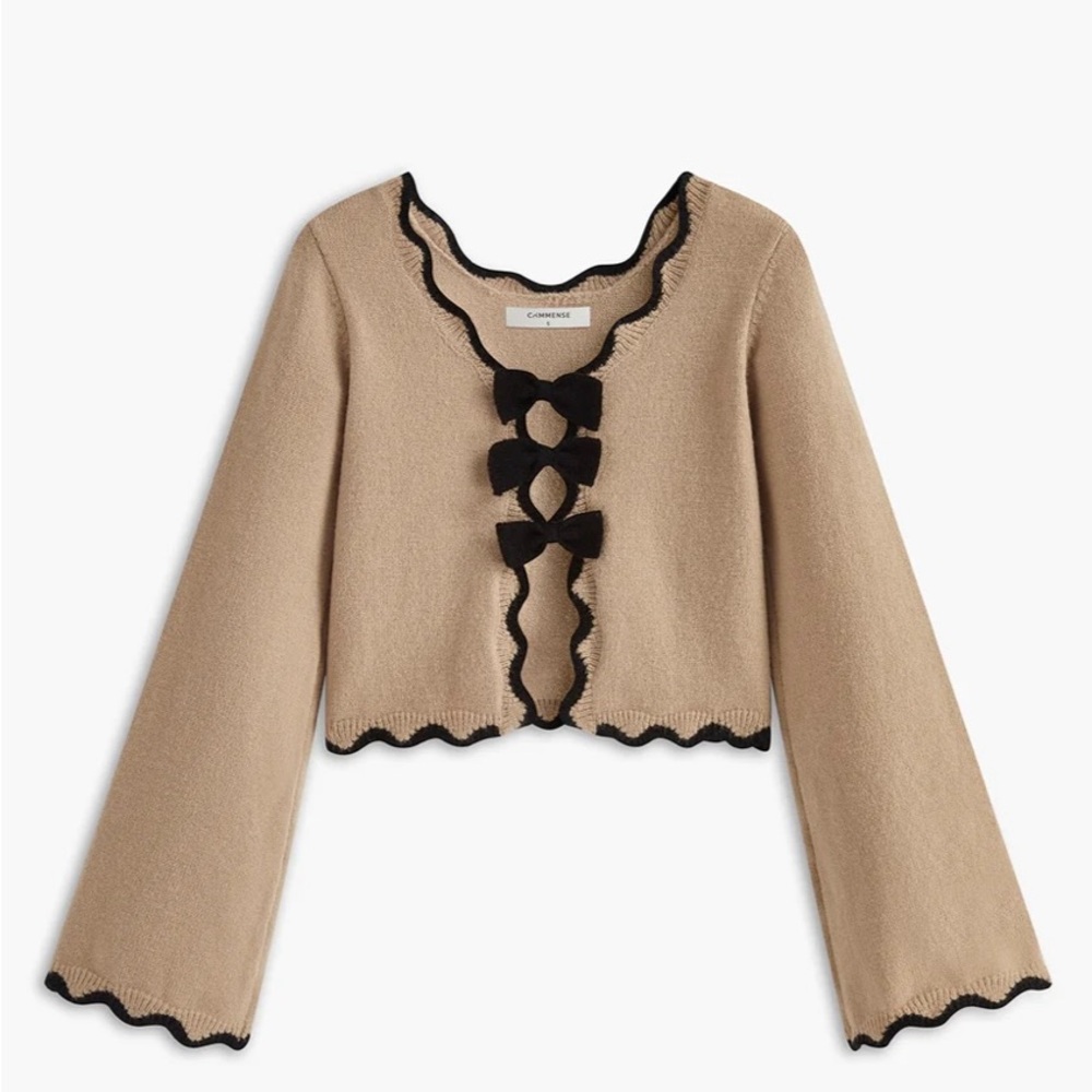 Tan Cardigan with Black Trim